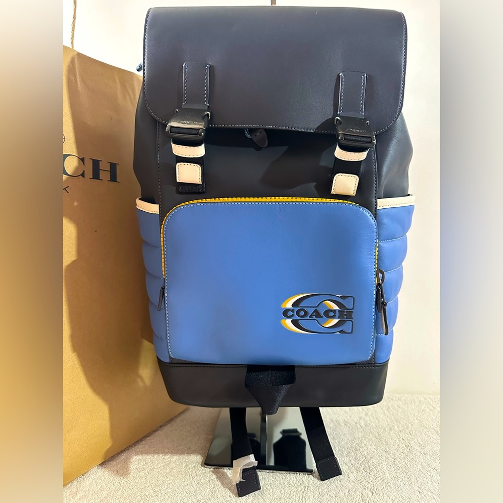 Coach Track Backpack Quilted Leather Sky Blue Midnight CE542